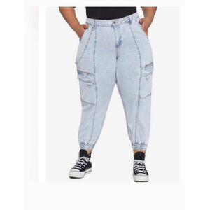 Hot Topic indigo high waist chain girls cargo jogger sz 22 plus retro 90s jeans